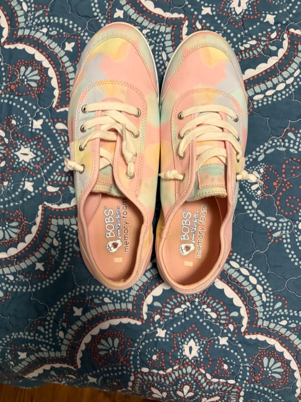 BOBS from Skechers Pastel Tie-Dye Pink Yellow Blue Lace-Up Sneakers